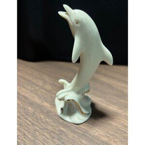 Lenox Handcrafted Porcelain Dolphin Figurine in Cream & Gold Vintage 1990